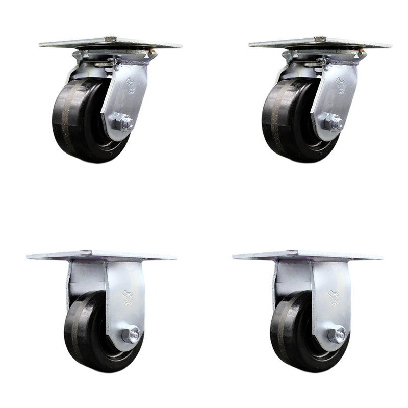 4 Inch Phenolic Caster Set with Ball Bearings 2 Swivel 2 Rigid Service Caster