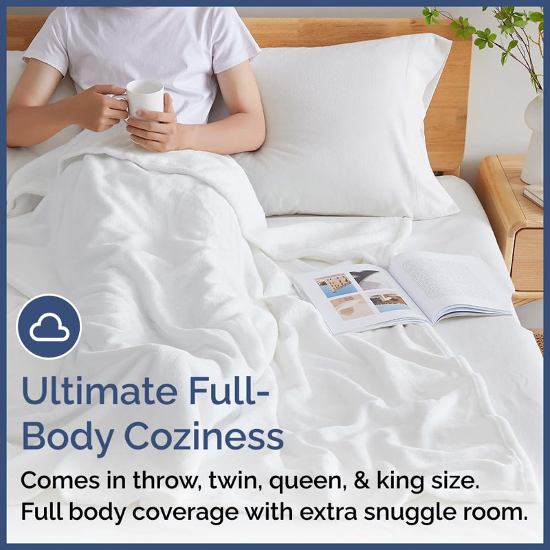 Couverture en molleton doux 300 g / m² Cgk Linens, Blanc