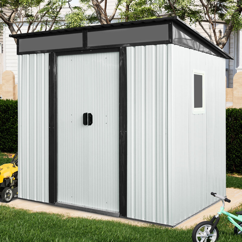 6Ft X 5Ft Metal Outdoor Storage Shed - - & - Large With Ventilation, White/Black