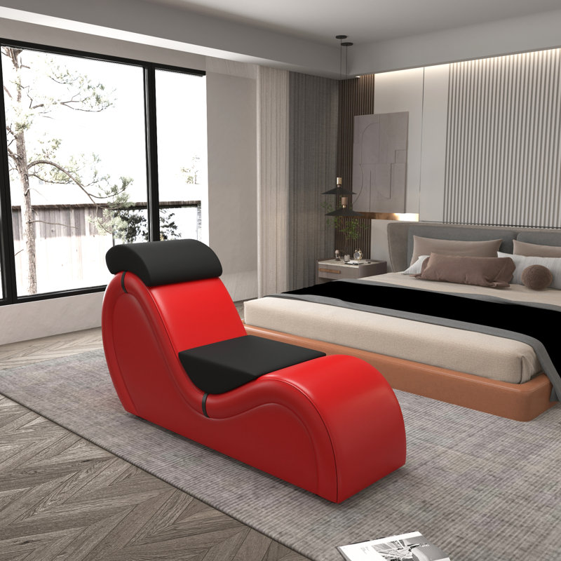 Fitser Vegan Leather Chaise Lounge, Red/Black Faux Leather