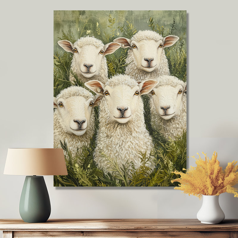 «Flock At Rest Sheep Portrait In The Grass II», reproduction d'art en métal moderne, H 40 po x l 30 po