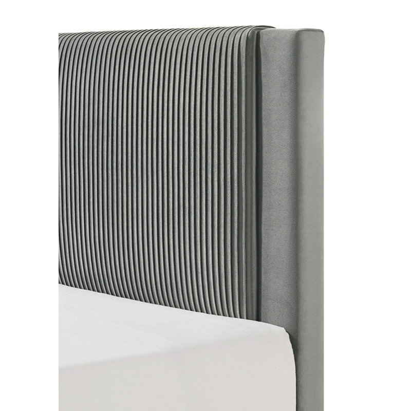 1Pc Contemporary Plush Upholstered Headboard Ribbed Texture Low-Profile Frame Full Platform Bed, Light Grey