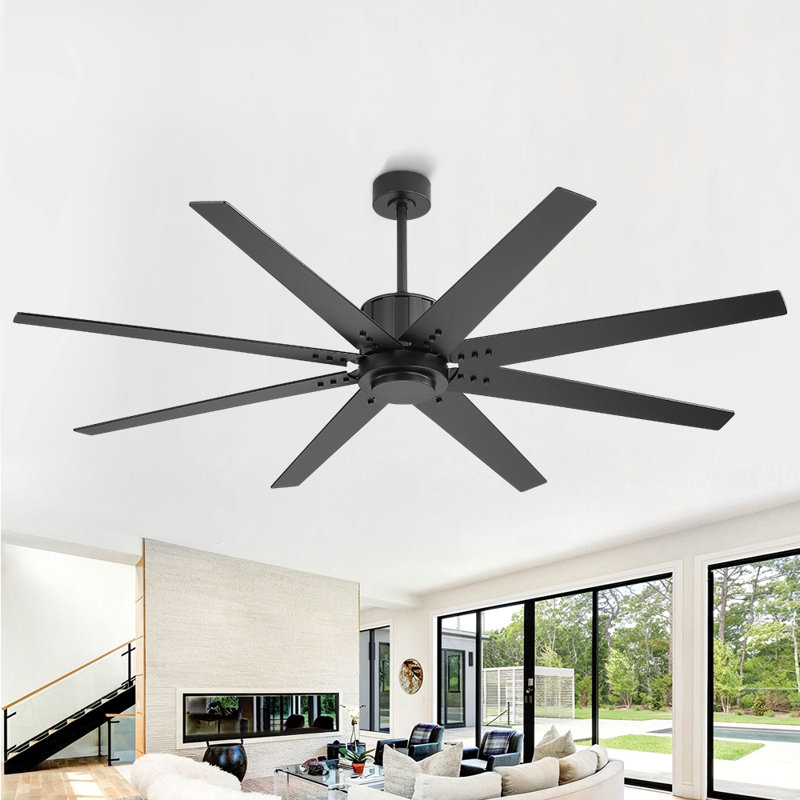 Ventilateur de plafond standard 8 pales avec fixation à tige verticale, Noir, 72'', Noir