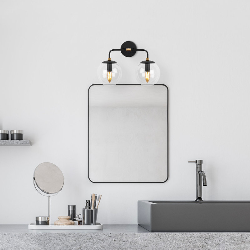 Industrial Wall Lamp with Metal Body & Glass Cap, Black & Antique Finish, 14.6 x 8.3 x 10.6 inches | 2 x E14 Socket, Max 40W | Perfect for Scandinavian & Country Decor, Stylish & Functional Lighting Solution