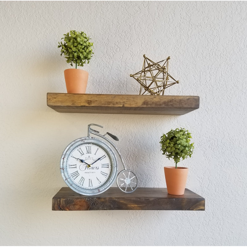 Alouette 2 Piece Pine Solid Wood Floating Shelf, 1.5" H x 18" W x 7" D, Walnut