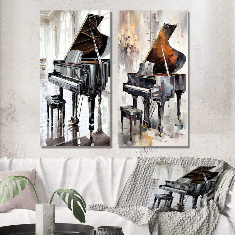 Midnight Black Piano Tranquility I - ensemble de 3 impressions de musique en métal, H 28 po x l 24 po