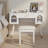 Vanity Makeup Table with Charging Port & Carved Glass, Dressing Desk Set with Stool for Bedroom-1653097324