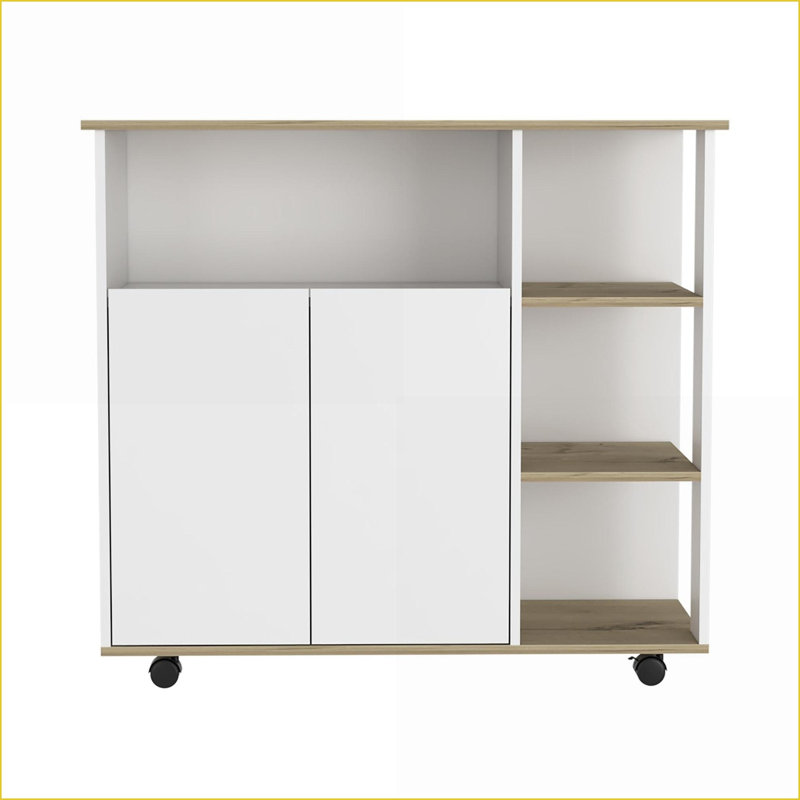 Kitchen Cart with Locking Casters, 4 Shelves, Cabinet - | Particle Board | Particle Board