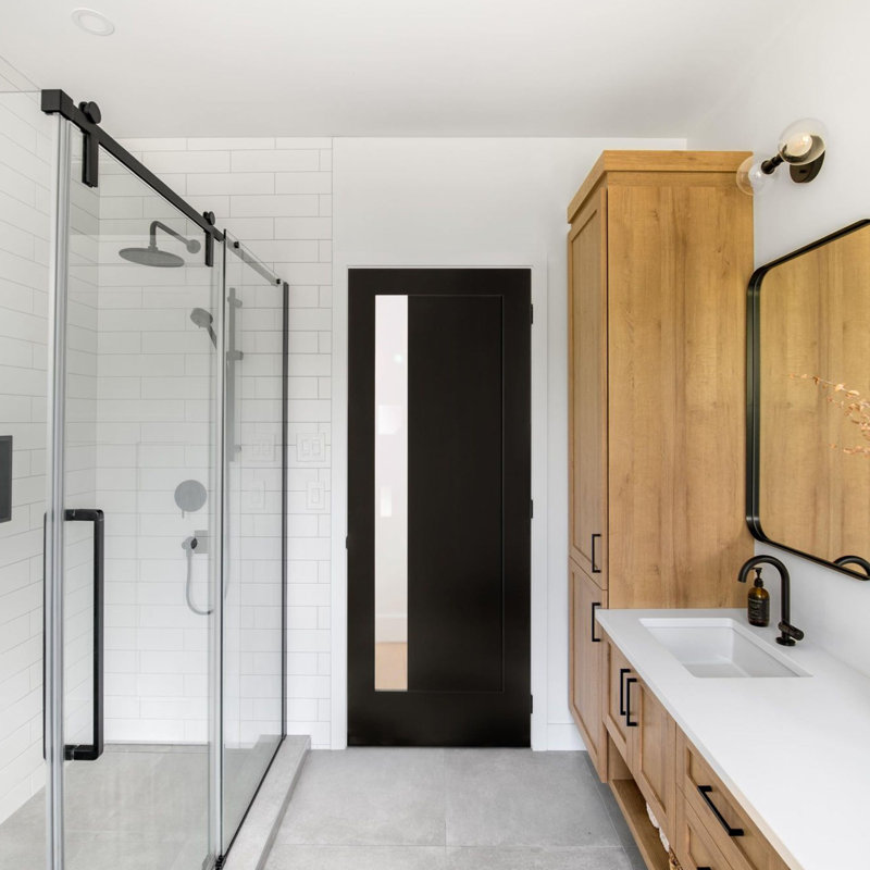Portes Milette - Fineline | Shaker avec apprêt blanc | Verre clair | Conçu et fabriqué au Canada, 24 po x 80 po, Transparent