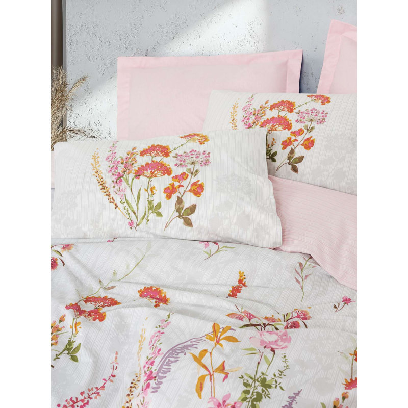 Luxury Pink Ranforce Quilt Cover Set, 100% Cotton, Duvet Cover (63 x 87), Flat Sheet (71 x 95), Pillowcase (20 x 28) | Machine Washable, Envelope & Button Closure, Soft & Breathable, Perfect for Elegant Bedrooms
