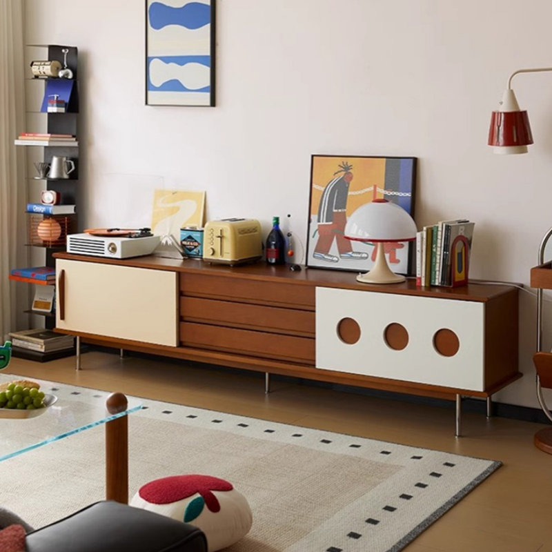 Meuble télé en bois de cerisier de style nordique, 82.67"
