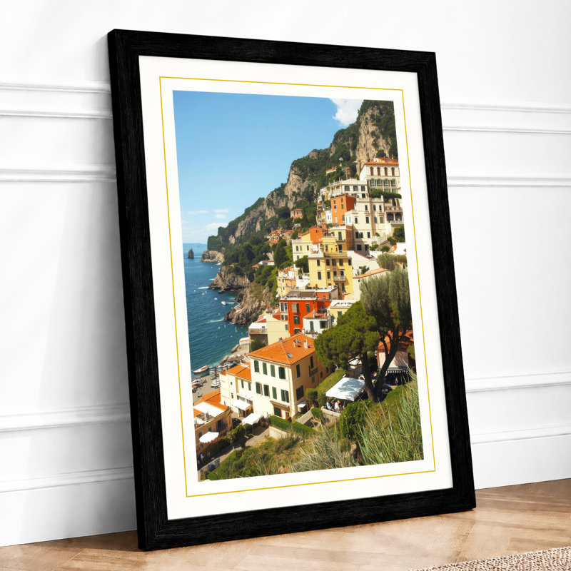 Clifftop Village on the Mediterranean Coastal - Framed Print, A1 - 84.1 x 59.4 cm, Black