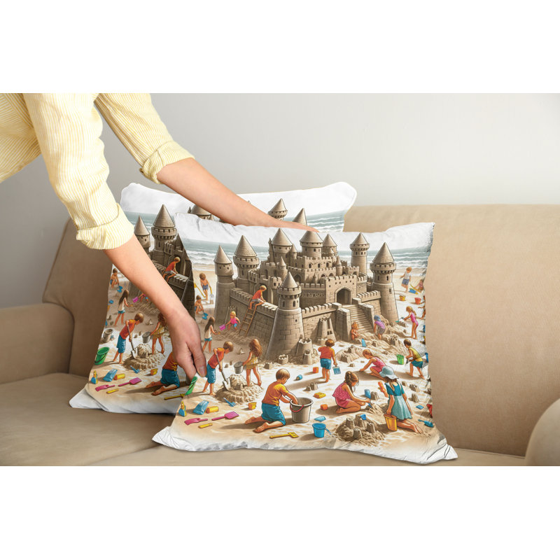 Camel Burnt Orange Sand Castle Square Pillow Covers Set