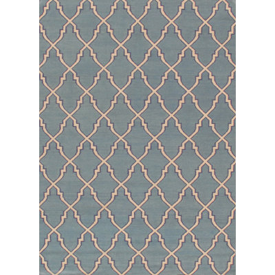 Tapis bleu / beige en laine tissé à la main à motif géométrique