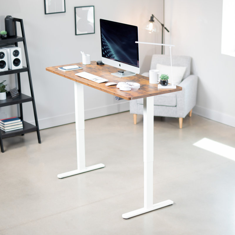 Rustic Vintage Brown & White Electric Adjustable Standing Desk