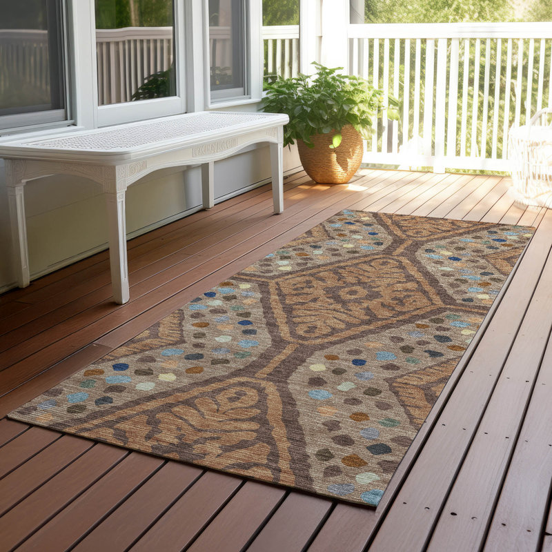 Tapis tribal intérieur / extérieur lavable à la machine, Cuivre, 2'3" x 7'6" Runner