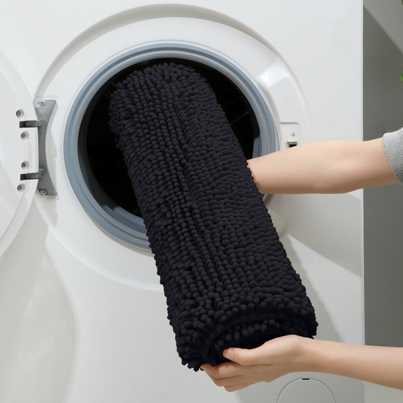  Ensemble de 3 tapis de salle de bain, tapis de bain en chenille ultra doux et antidérapant (noir, 17 po x 24 po + 20 po x 32 po + forme en U 20 po x 24 po)