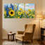 Assortiment de bouquets de tournesols avec fleurs bleues, ensemble de 3 toiles-2012600760