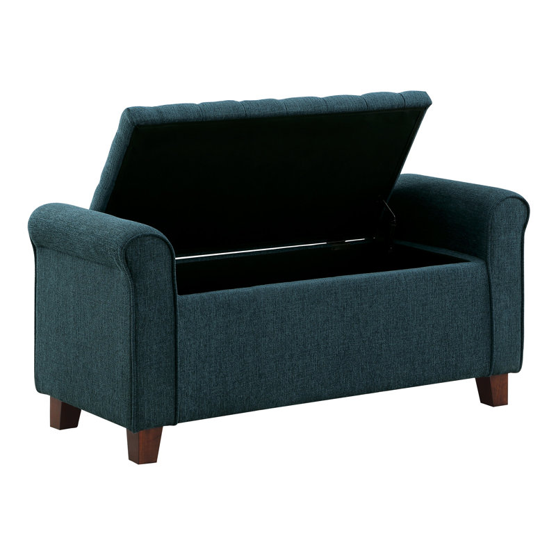 Kalene Polyester Blend Upholstered Storage Bench, Bleu marine