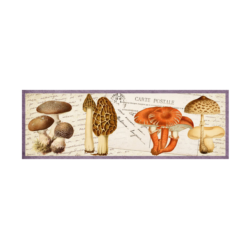 Art mural sur toile tendue - "Timbres Champignons 2 B" horizontal de Gail Fraser pour décoration de salon, de chambre à coucher ou de bureau - 8 x 24