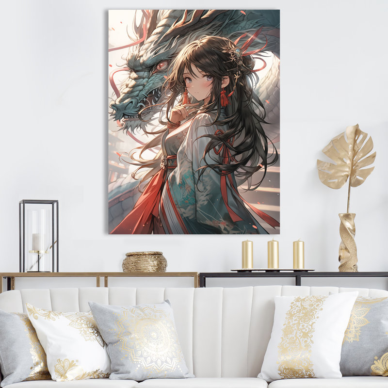 Red Manga Dragon Dreams II, H 32 po x l 24 po x P 1 po, Toile tendue