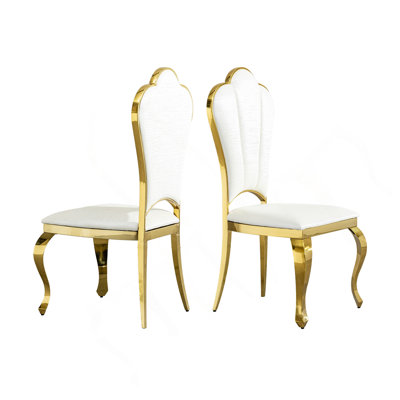 Dining Chairs Set Of 2, Modern PU Leather Upholstered Chairs With Gold Stainless Steel Legs, Petal High Back Accent Chairs For Dining Room, Kitchen Or Living Room