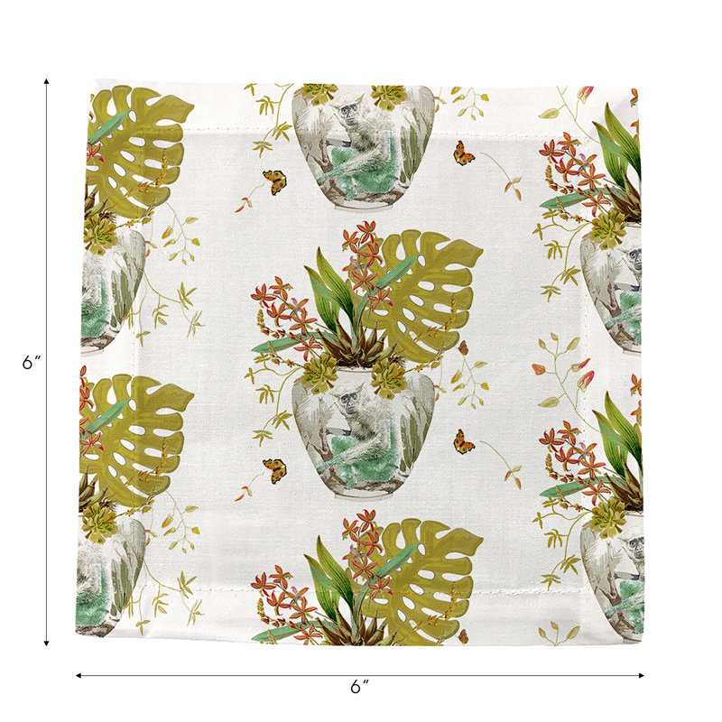 Monkey Small Jungle Cotton Sateen Cocktail Napkins, Dijon
