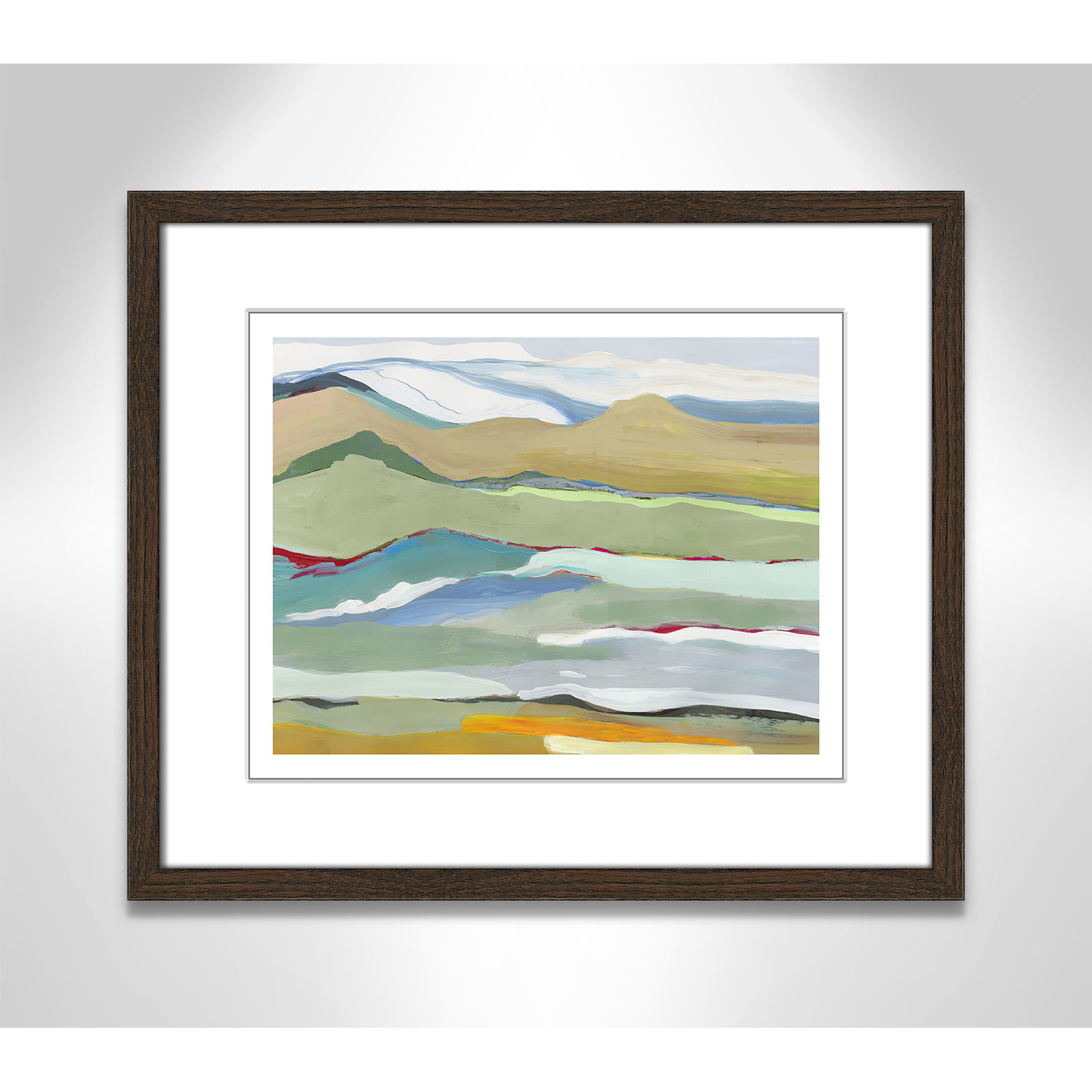 Dee "Goodbye Summer on the Hills" Painting, 16" H x 19" W x 0.75" D, Walnut Wood Framed