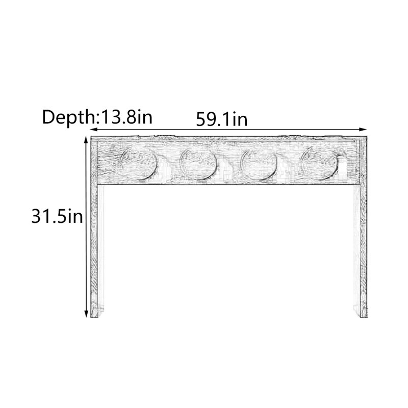 Mid-Century Modern Solid Wood Entryway Console, 31.5" H x 59.1" W x 13.8" D
