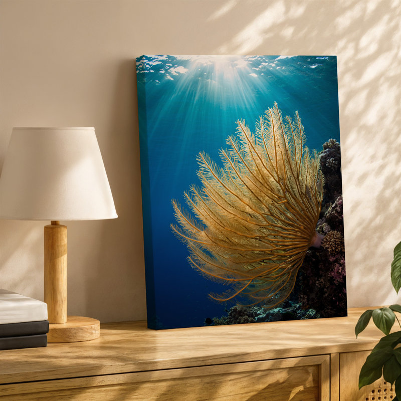 Toile, une scène sous-marine vibrante mettant en vedette une grande formation de corail délicat avec des plumes translucides plumeuses illuminées par l'art mural sur toile