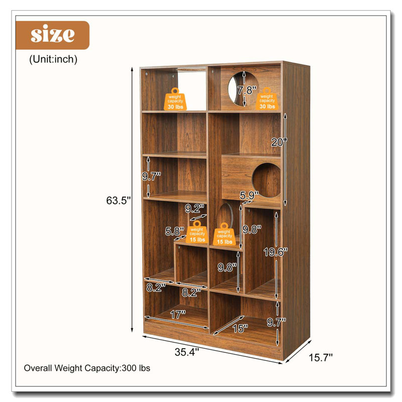 Modern 2 IN 1 Wood Bookshelf Cat House, Brown