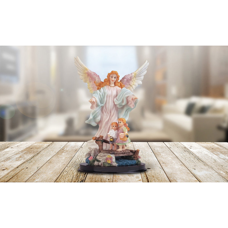 9"H Pink Guardian Angel with Children Holy Figurine Unique Gifts