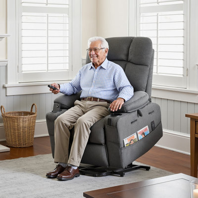 Fauteuil inclinable électrique Power Lift, double moteur, grand fauteuil électrique avec chaleur et massage pour personnes âgées, réglage de la position infinie, tissu en velours, avec poches de rangement, porte-gobelets, gris foncé