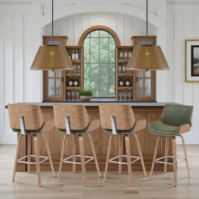 Tabouret de bar et de comptoir pivotant en similicuir Alli avec pieds en bois et repose-pieds en métal