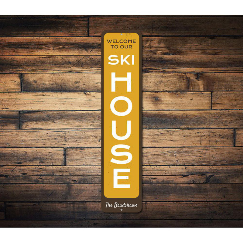 Enseigne verticale en aluminium personnalisée Ski House, H 4 po x l 18 po x P 0,04 po