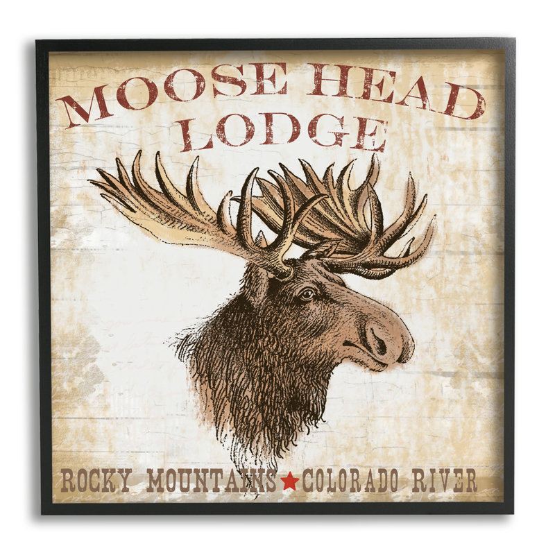 Rustic Moose Head Lodge, estampe numérique par Lula Bijoux & co., Giclée encadrée noir minuit, H 12 po x l 12 po