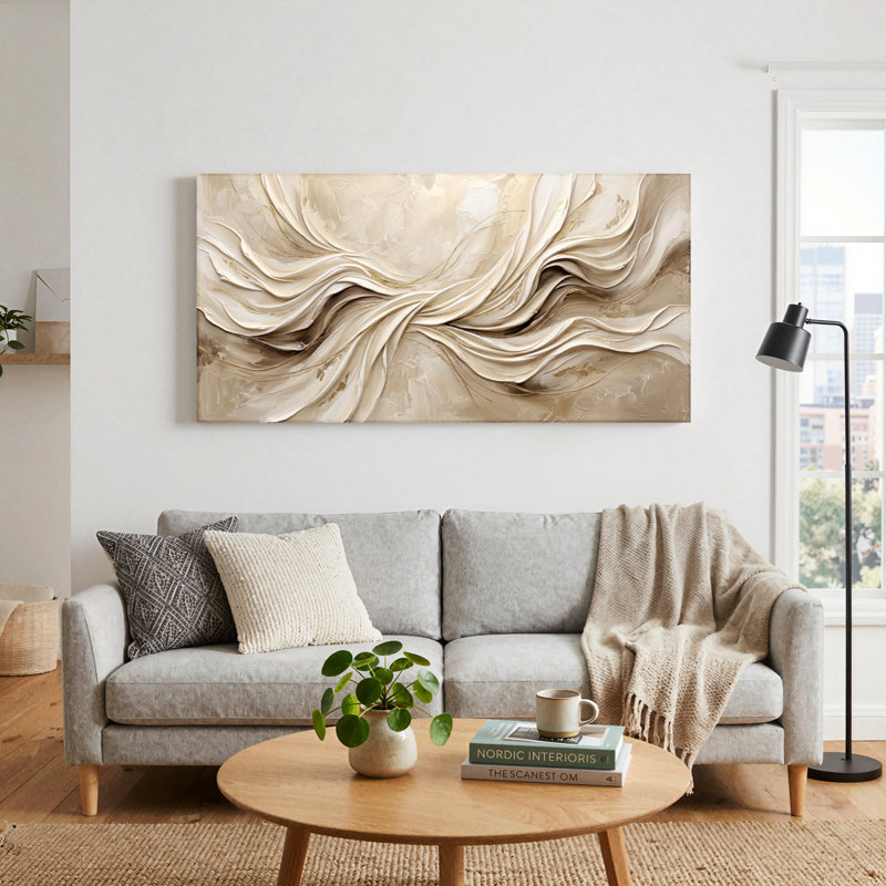 Ensemble de 1 tableau sur toile « Vagues ondulantes », L 32 po x H 16 po, Toile tendue
