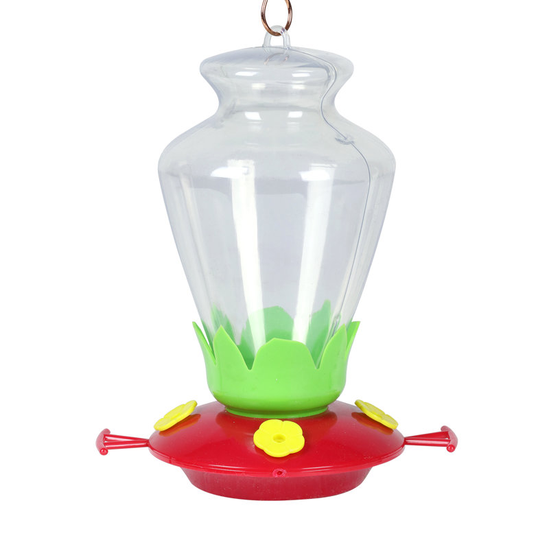 Clear Plastic Hanging Hummingbird Feeder with Red Base