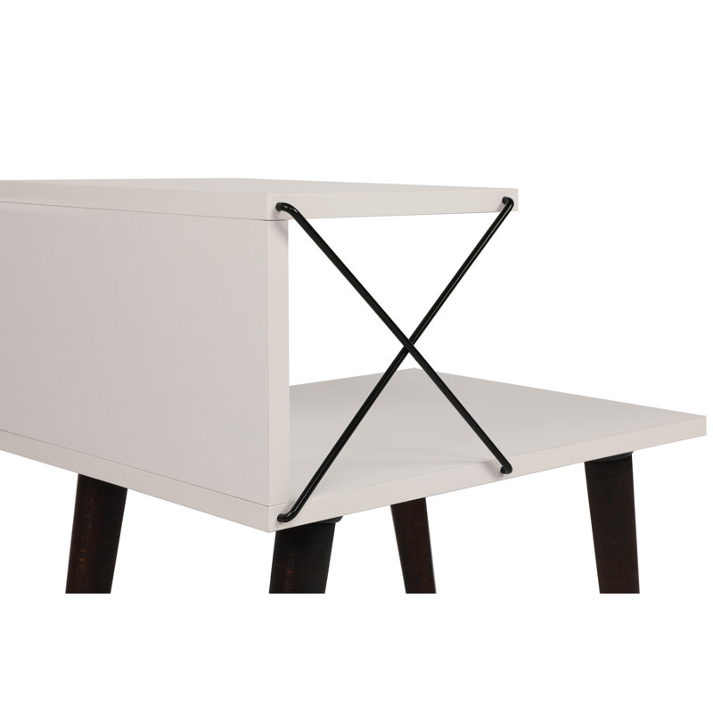 Modern White Nightstand with Beech Legs, 19.7 x 21.7 x 15.7 inches | 100% Melamine Coated Particle Board, Thickness: 0.7 inches | Numerous Shelves for Storage, Stylish & Functional Design for Bedroom or Living Room
