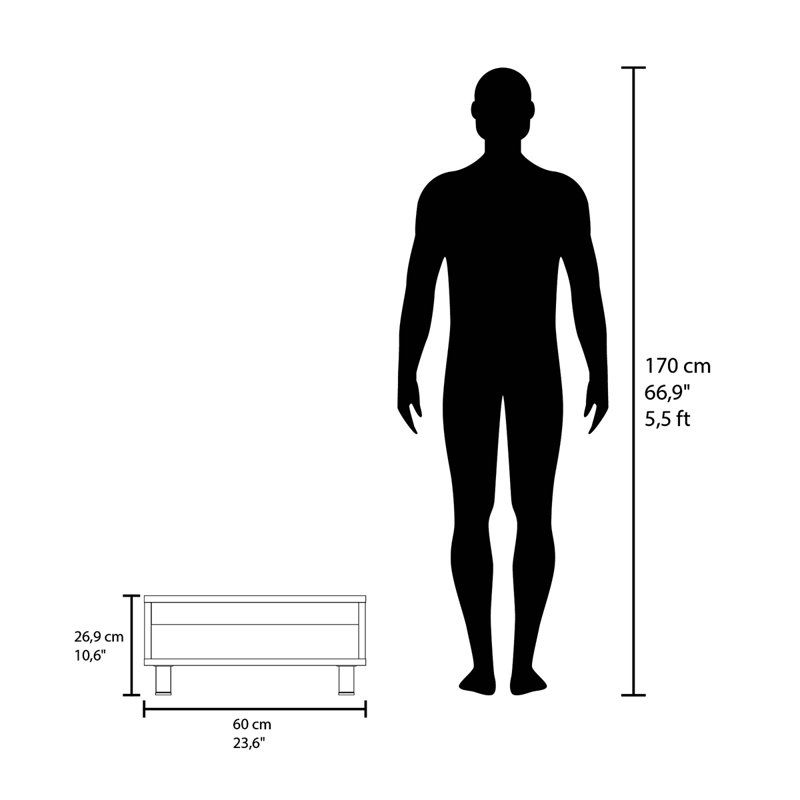 Table basse carrée minimaliste 10 po H avec rangement ouvert, Blanc