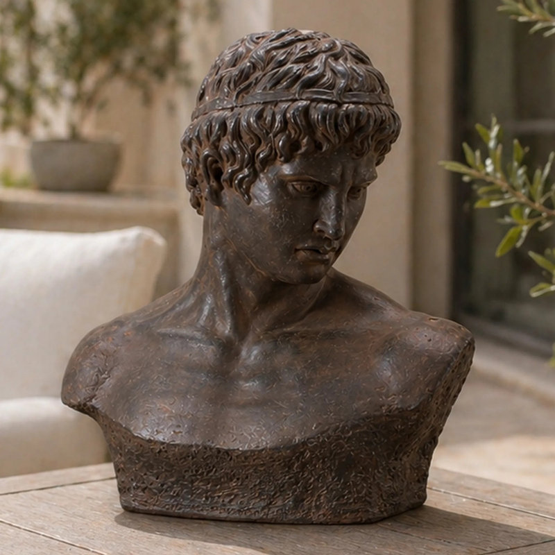 Statue de buste rétro classique, sculpture intemporelle de jardin intérieur et extérieur