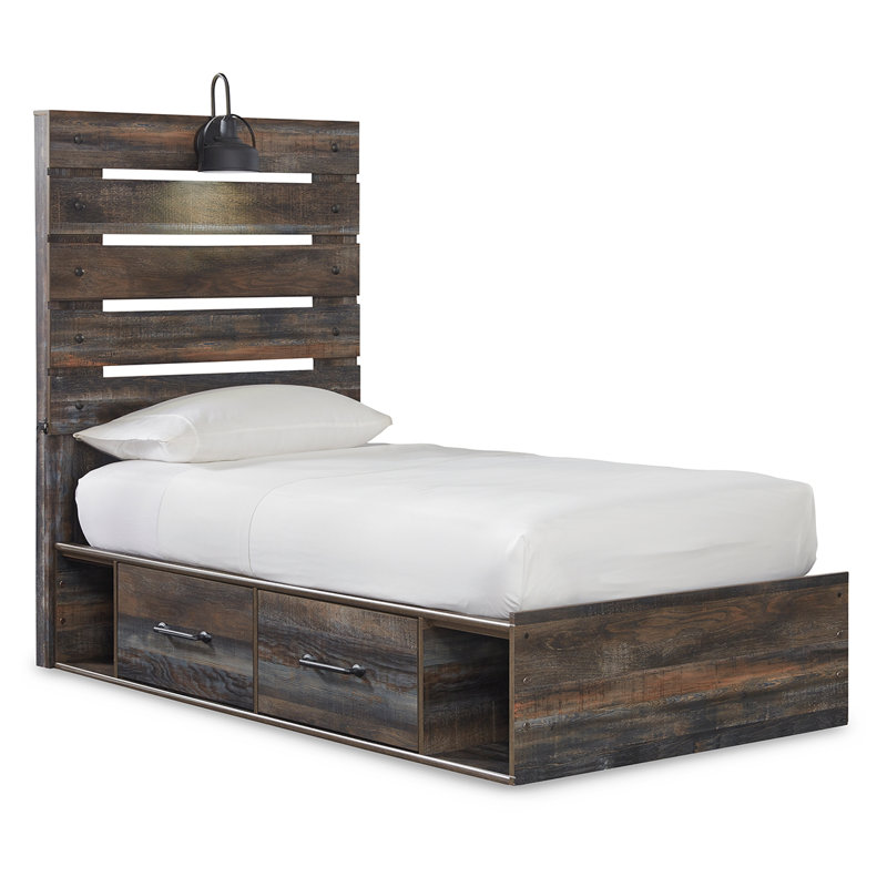 Lit à panneau simple Drystan avec rangement, commode, miroir et commode