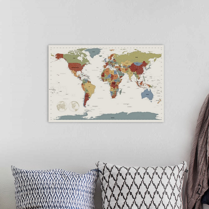 «World Map», impression par Michael Tompsett, H 16 po x l 24 po x P 1,5 po, Toile