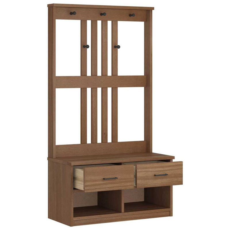Hall Tree SANDNES 87X40x159.5Cm Solid Wood Pine, Walnut