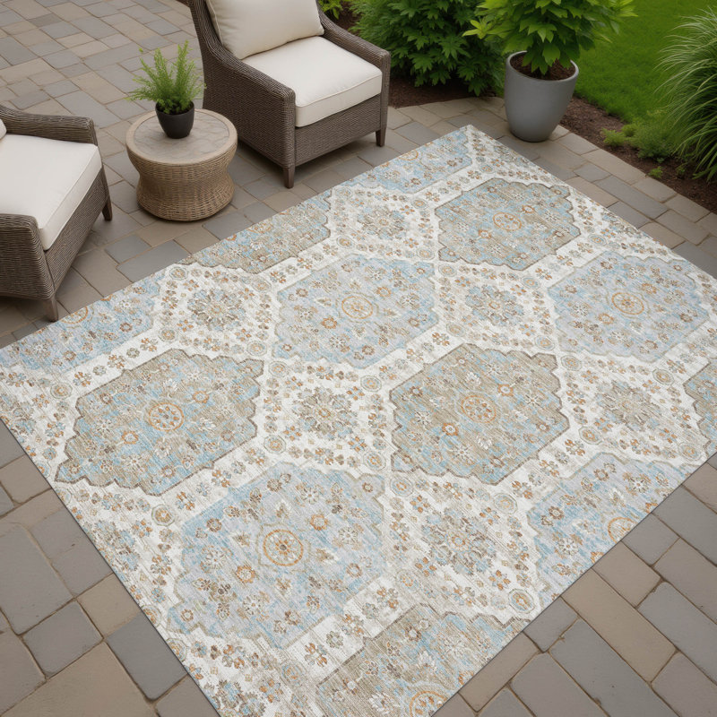 Machine Washable Indoor/Outdoor Chantille ACN2643 Damask Rug, Ivory, 10' x 14'