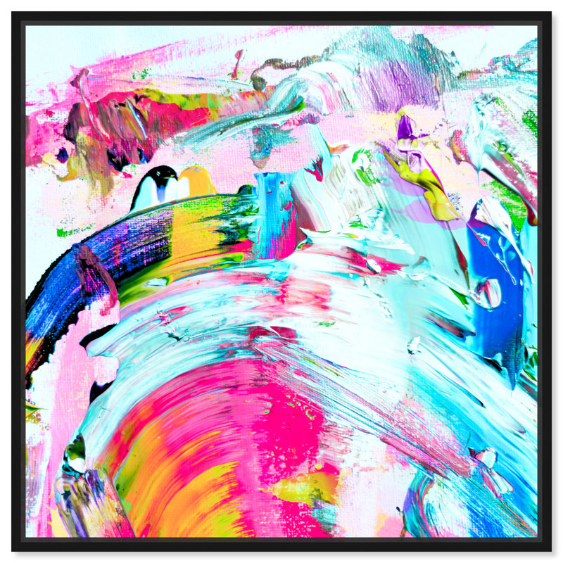 Art mural abstrait sur toile exceptionnellement lumineux par Art Remedy, H 13 po x l 13 po, Cadre noir