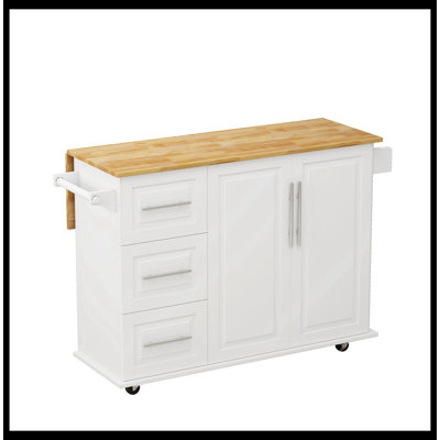 Annaleice Kitchen Island Cart with 2 Door Cabinet and Three Drawers, with Spice Rack, Towel Rack -  Red Barrel StudioÂ®, F10B87B699994DF495C81BCC9EFB4380