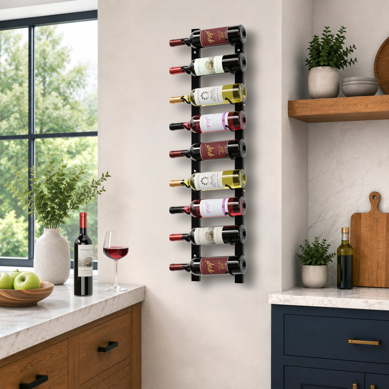 Sorbus Wall Mounted Wine Rack, 9-Bottle Single Row Display, Black, 2 Pack, 2 Pack