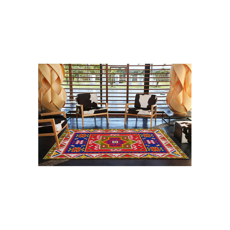 Tapis décoratif multicolore à motif ethnique, Tapis de couloir 2 pi 6 po x 9 pi 10 po