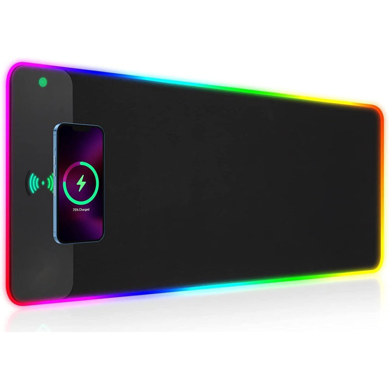 Wireless Charging RGB Gaming Mouse Pad 15W, LED Mouse Mat 800X300x4mm, 10 Light Modes Extra Large Mousepad Non-Slip Rubber Base Computer Keyboard Mat For Gaming, Macbook, PC, Laptop, Desk